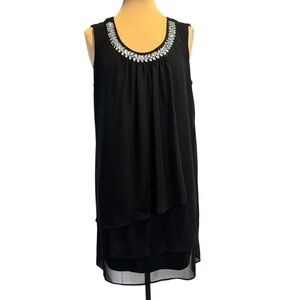 En focus black sleeveless formal rhinestone beaded gem  layered dress 14W